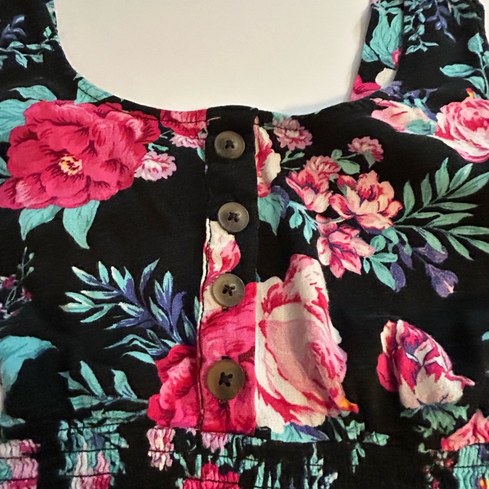 Torrid Black Floral Tank Top with Pink Roses - Picture 2 of 9